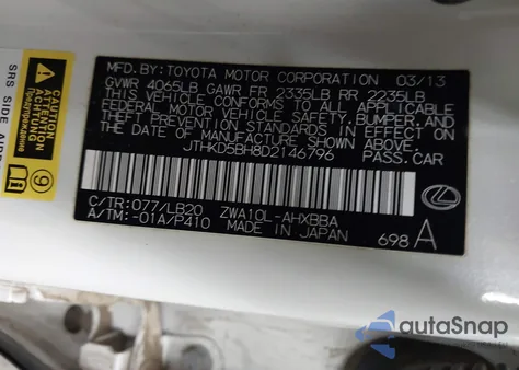 2013 Lexus Ct 200H from USA, damaged, VIN JTHKD5BH8D2146796